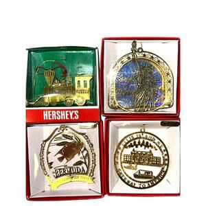 4 NEW 24k Brass Ornament Statue Of Liberty Hersheys Train Ellis Island Bermuda
